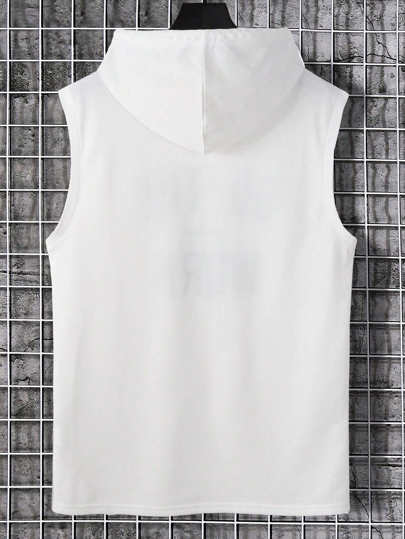 Manfinity Homme Men'S Sleeveless Hooded Tank Top with Slogan Print Letter Plain Going Out Casual Husband