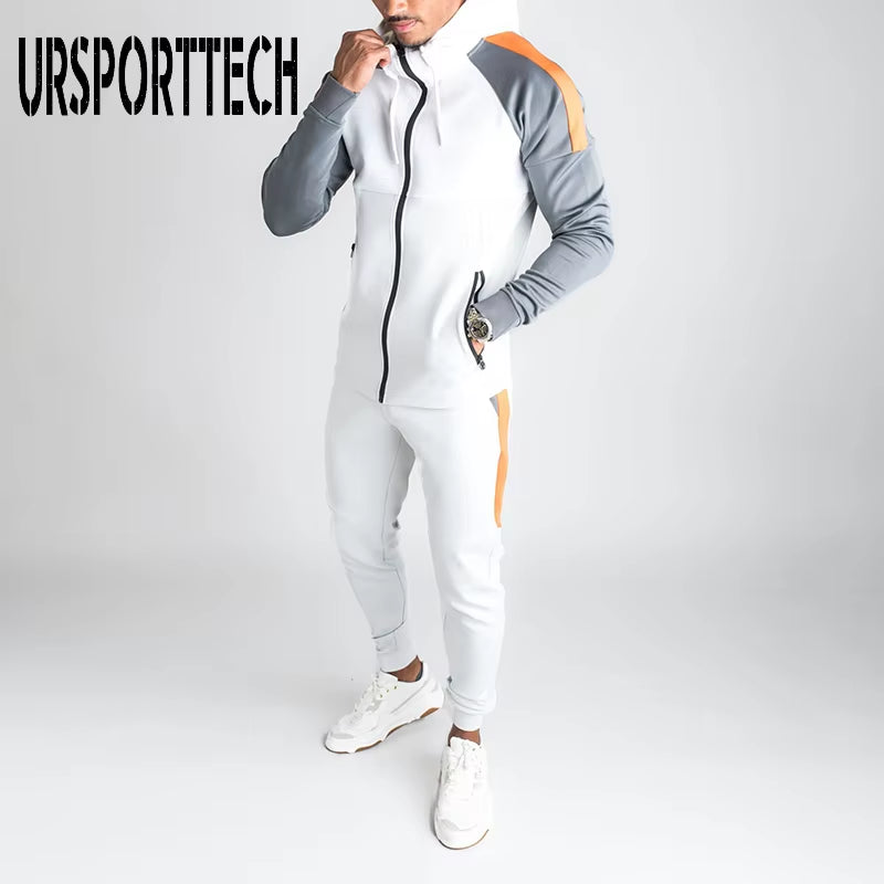 Men Joggers Suit Sets Solid Tracksuit Man Brand Spring Autumn Sport Suit Male Hoodies+ Pants Warm Sportswear Men'S Clothing