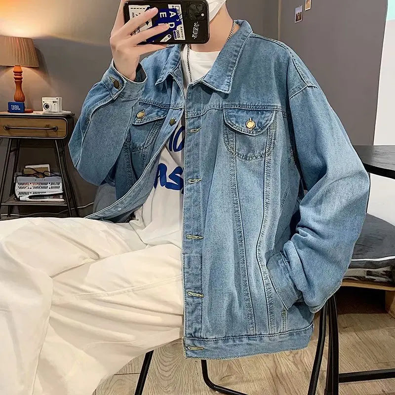 Black Denim Short Jacket Men Jeans Jacket Coats Casual Windbreaker Pockets Overalls Bomber Streetwear Man Clothing Outwear