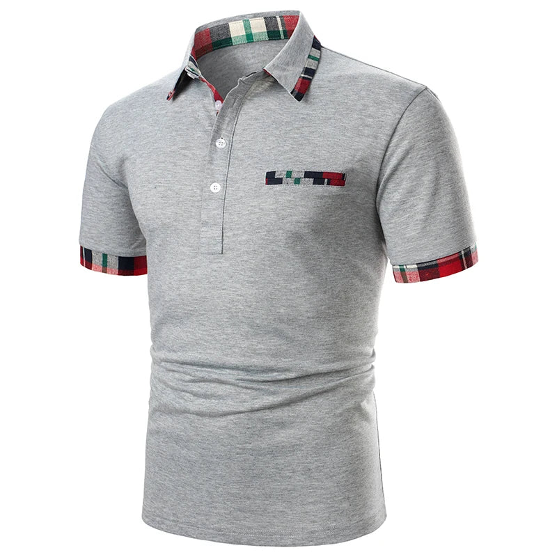 Men T-Shirt Men Short Sleeve T-Shirt Plaid Matching T-Shirt New Business Wear Clothing Casual Fashion Men Tops