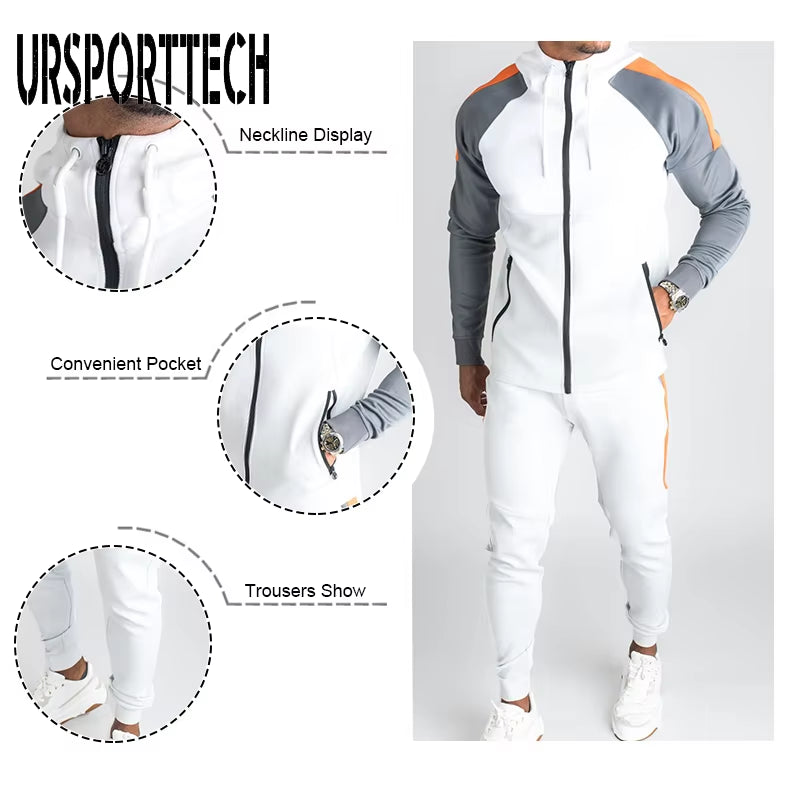 Men Joggers Suit Sets Solid Tracksuit Man Brand Spring Autumn Sport Suit Male Hoodies+ Pants Warm Sportswear Men'S Clothing