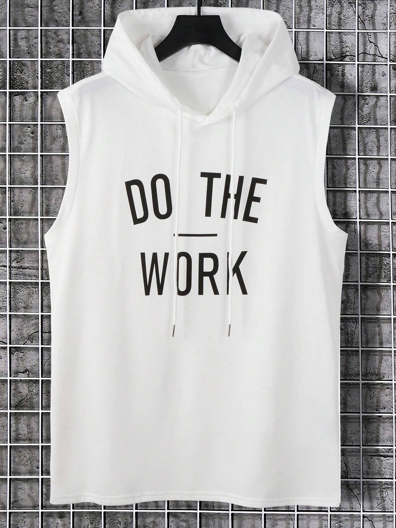 Manfinity Homme Men'S Sleeveless Hooded Tank Top with Slogan Print Letter Plain Going Out Casual Husband