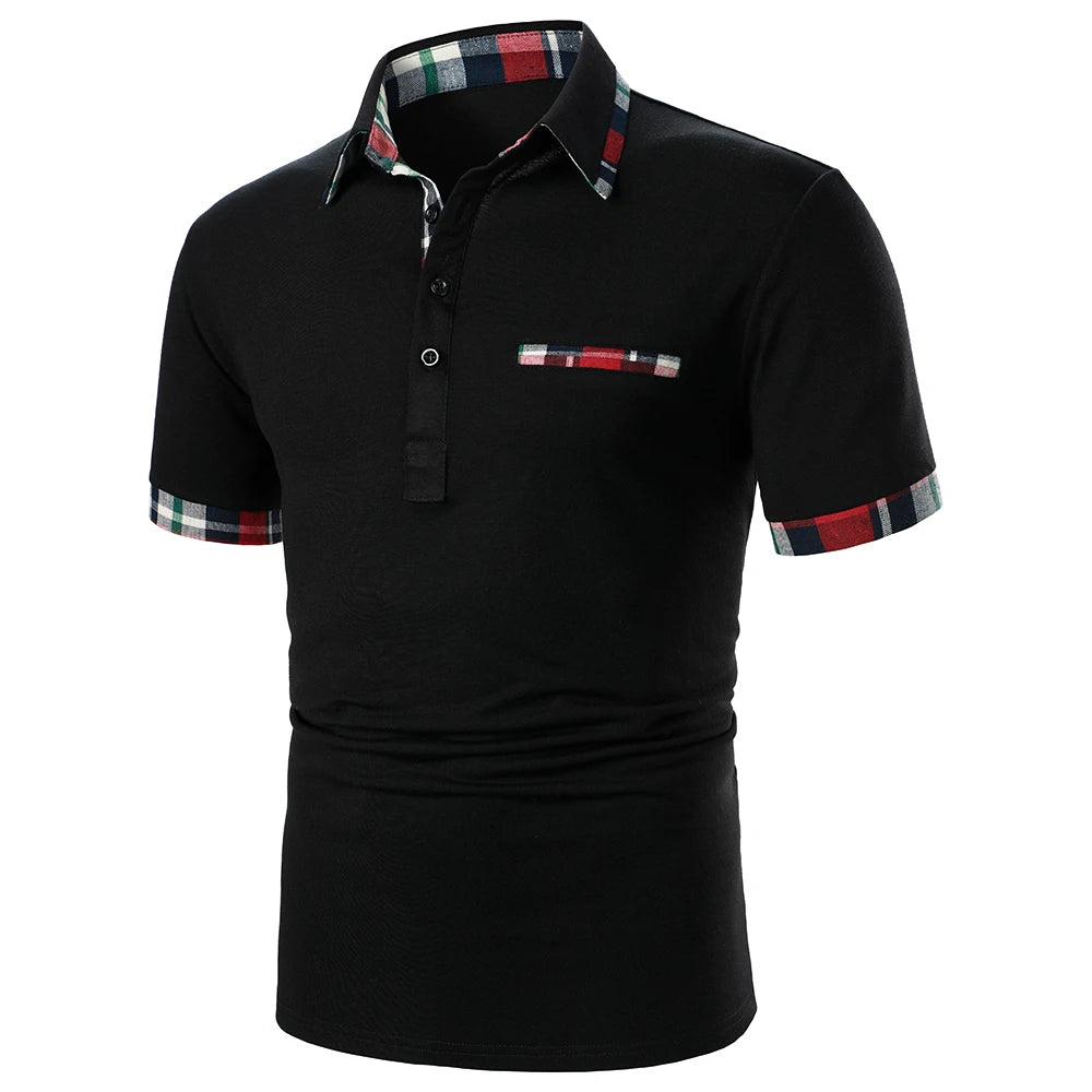 Men T-Shirt Men Short Sleeve T-Shirt Plaid Matching T-Shirt New Business Wear Clothing Casual Fashion Men Tops