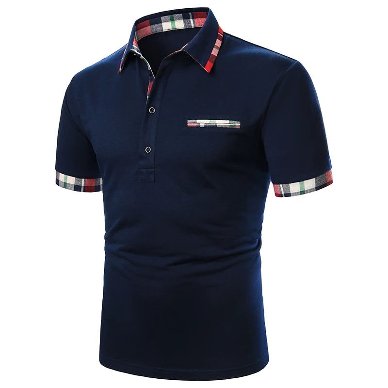 Men T-Shirt Men Short Sleeve T-Shirt Plaid Matching T-Shirt New Business Wear Clothing Casual Fashion Men Tops