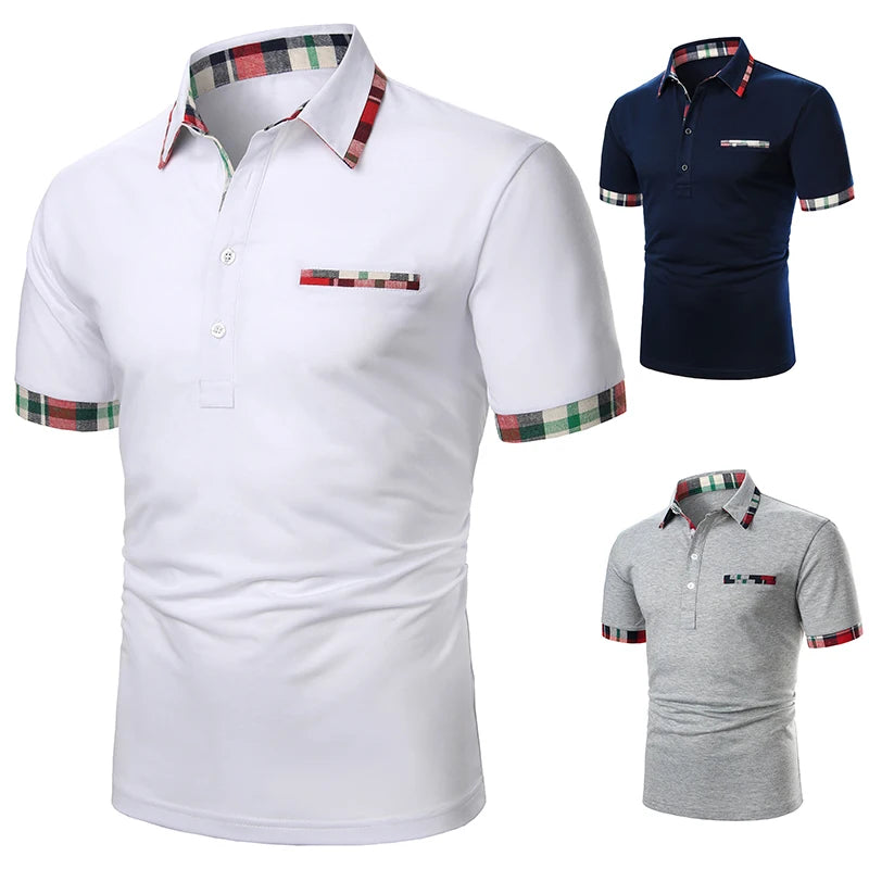 Men T-Shirt Men Short Sleeve T-Shirt Plaid Matching T-Shirt New Business Wear Clothing Casual Fashion Men Tops