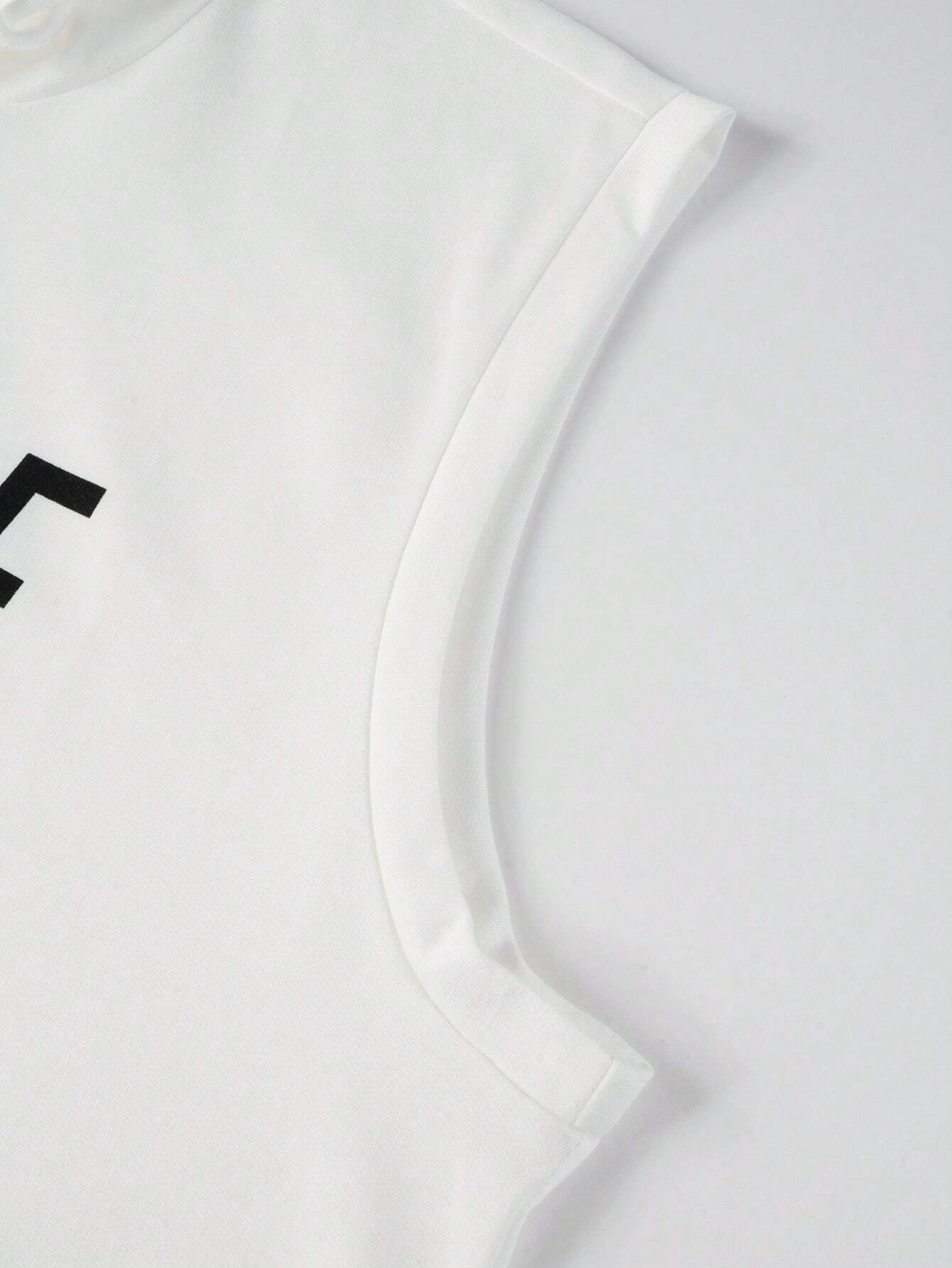 Manfinity Homme Men'S Sleeveless Hooded Tank Top with Slogan Print Letter Plain Going Out Casual Husband