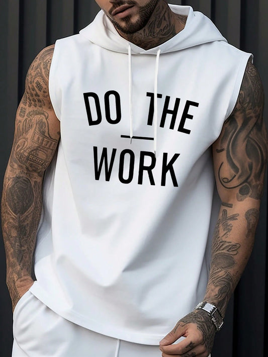 Manfinity Homme Men'S Sleeveless Hooded Tank Top with Slogan Print Letter Plain Going Out Casual Husband