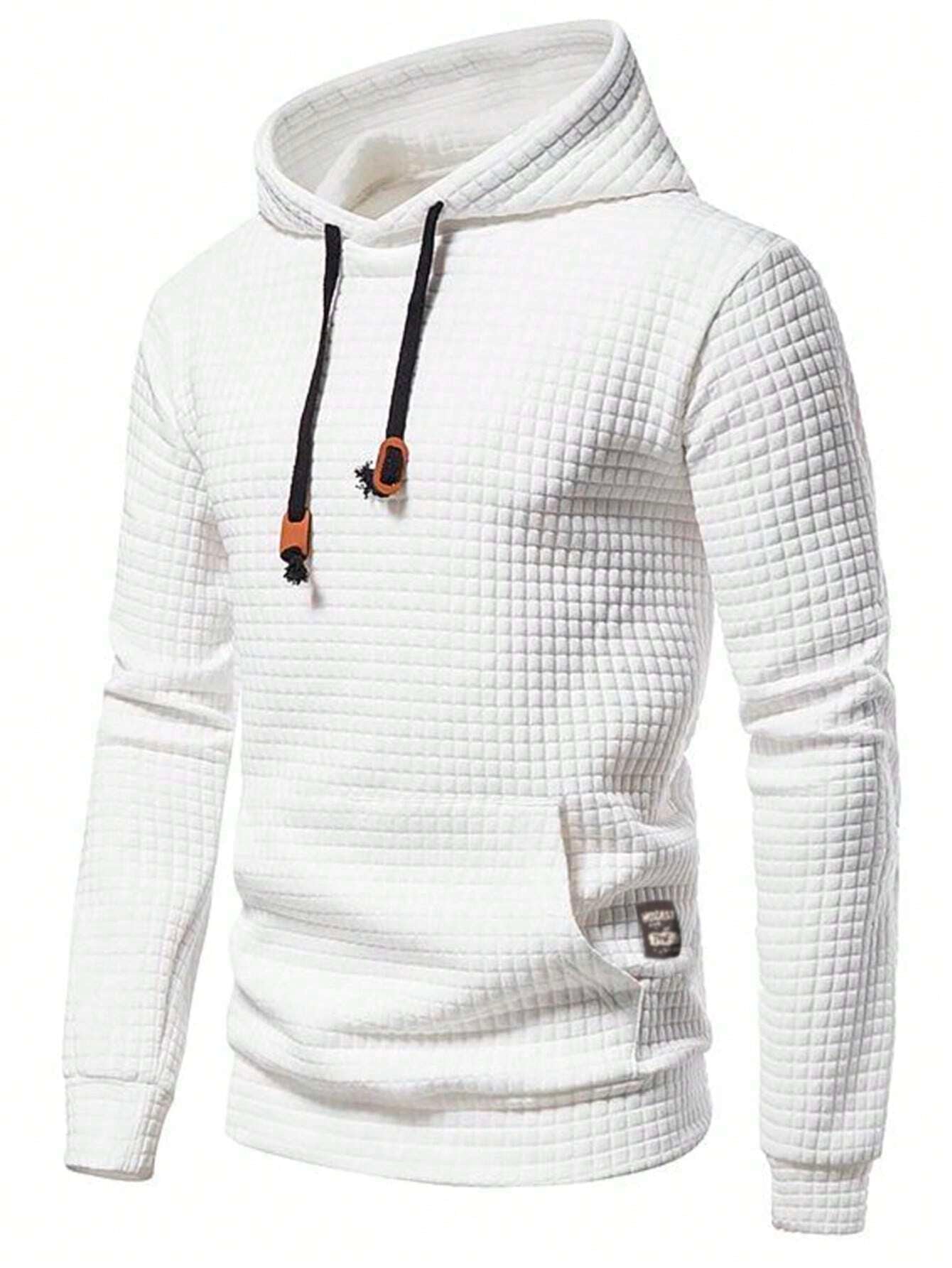 Manfinity Homme Men Letter Patched Kangaroo Pocket Long Sleeve Going Out Casual Drawstring Hoodie