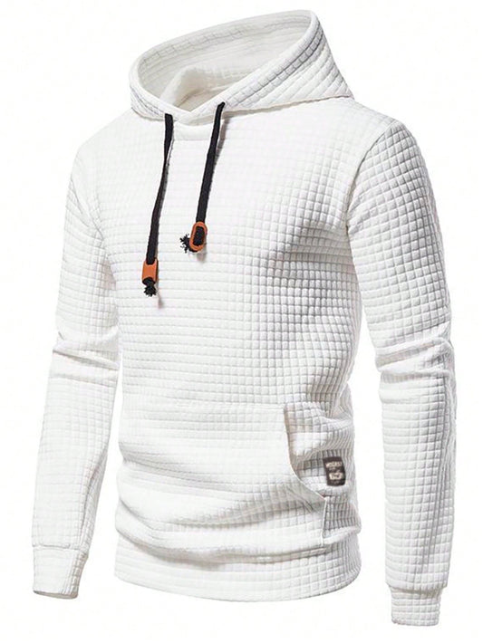 Manfinity Homme Men Letter Patched Kangaroo Pocket Long Sleeve Going Out Casual Drawstring Hoodie