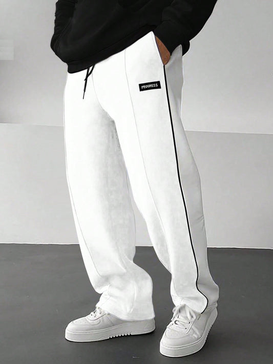 Manfinity Homme Men'S Loose Fit Sweatpants with Patch Detail and Drawstring Waist Straight Leg Long Sweat Pant Going Out Casual Boyfriend Gift