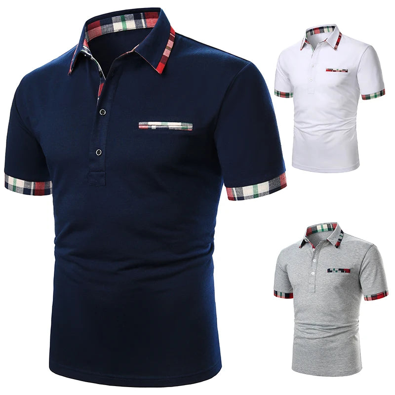 Men T-Shirt Men Short Sleeve T-Shirt Plaid Matching T-Shirt New Business Wear Clothing Casual Fashion Men Tops